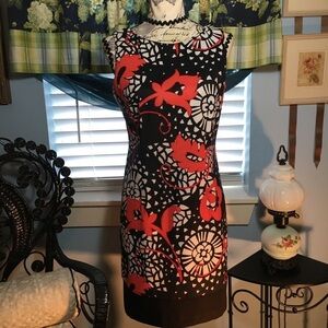 ALYX petite sleeveless square neckline bright Art Deco like patterned dress